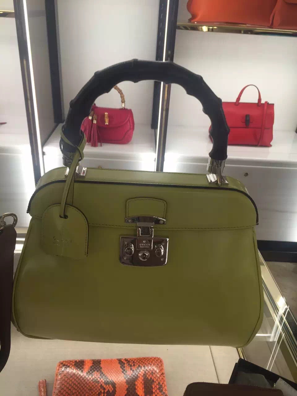 Real Gucci Lady Lock Top Handle Bag 331830 Lemon